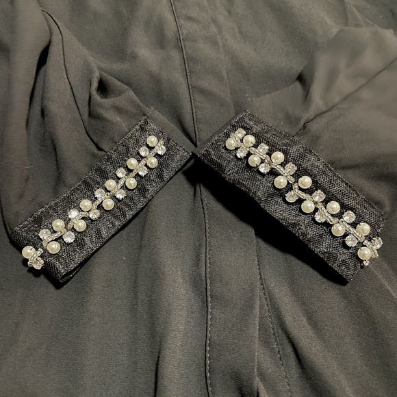 New Directions Button Up‎ Chiffon Shirt High Low Pleated Back Rhinestone Small - Picture 2 of 12